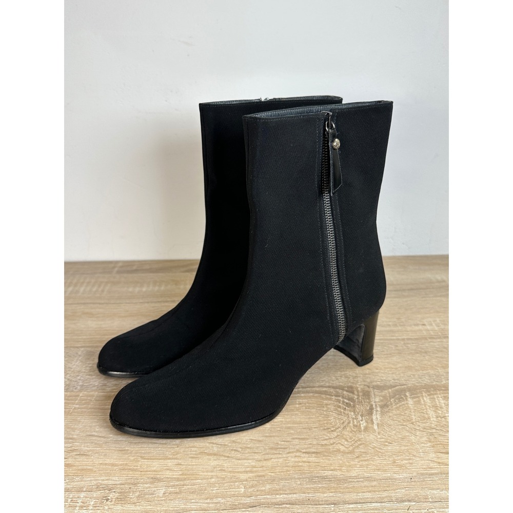 Stuart Weitzman Black Fabric Ankle Boots Pointed Toe Block Heel OL62459 Size 9 M